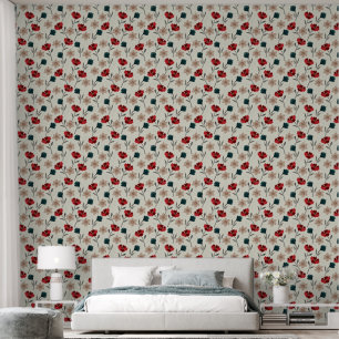 Abstract Textured Floral Pattern on Beige Wallpaper