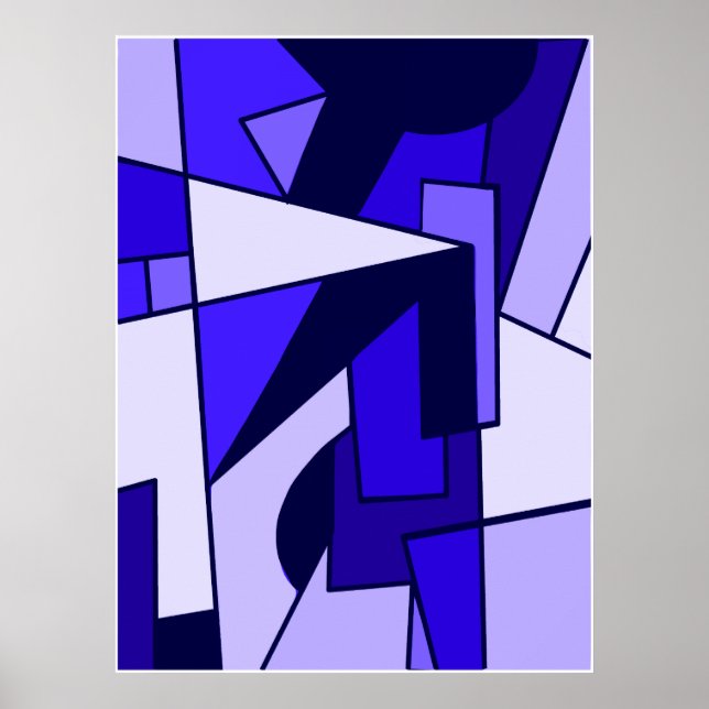 Abstract Three Blue multi shape art Poster (Front)