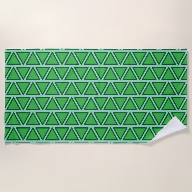 Abstract Three Tone Green Triangle Pattern Beach Towel (Front)