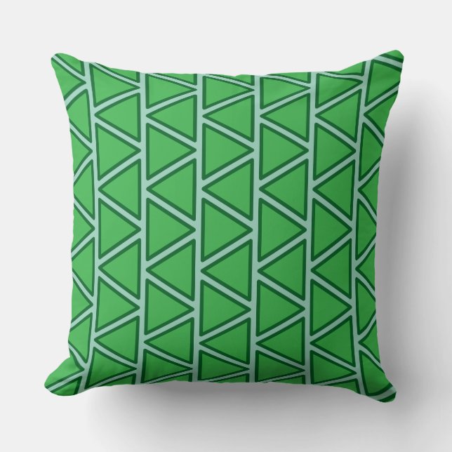 Abstract Three Tone Green Triangle Pattern Cushion (Front)