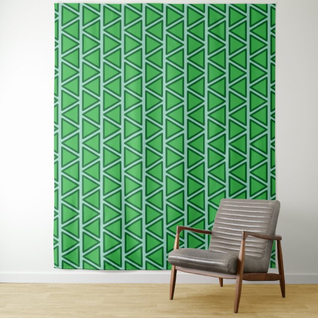 Abstract Three Tone Green Triangle Pattern Tapestry (In Situ)
