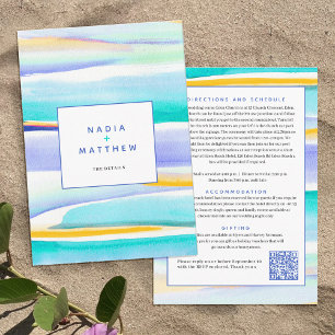 Abstract tidal lines blue yellow wedding QR code Enclosure Card