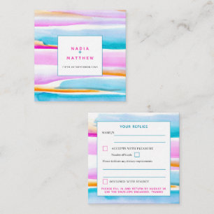 Abstract tidal lines pink blue wedding reply card