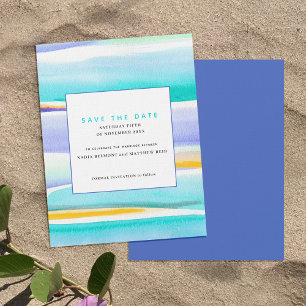 Abstract tide aqua yellow wedding save the date invitation