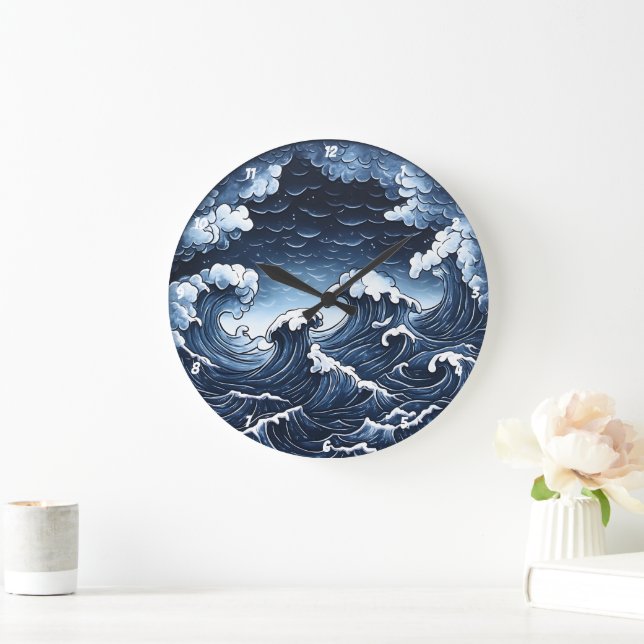 Abstract Tide" - Ocean Wave Large Clock (Home)