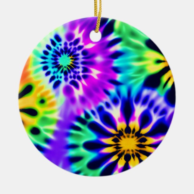 Abstract Tie dye Adire Pattern Ceramic Tree Decoration (Front)