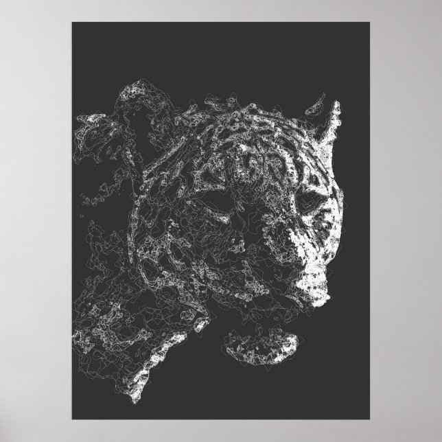 abstract tiger head face fine line art poster (Front)