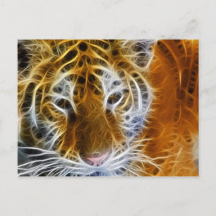 Abstract tiger portrait fractal art postcard