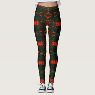 Abstract tiled design, deep, hot reds & dark brown leggings