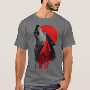 Abstract Trash Polka Howling Wolf Cityscape T-Shirt