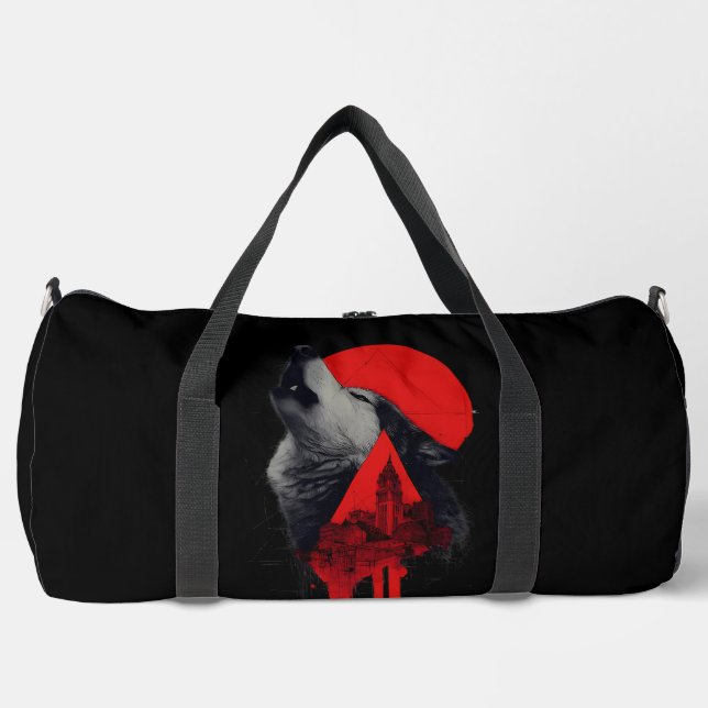 Abstract Trash Polka Howling Wolf Duffle Bag (Front)