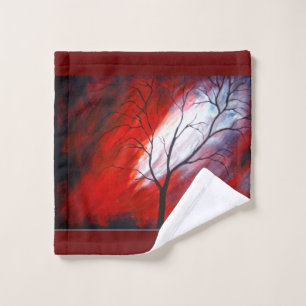 Abstract Tree and Red Sky Wash Cloth
