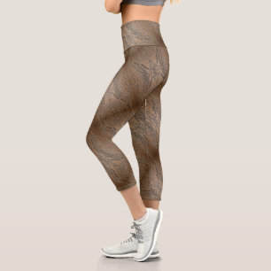 Abstract Tree Branches Brown Capri Leggings