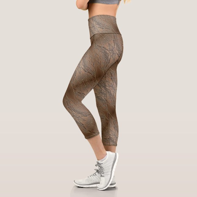 Abstract Tree Branches Brown  Capri Leggings (Left)