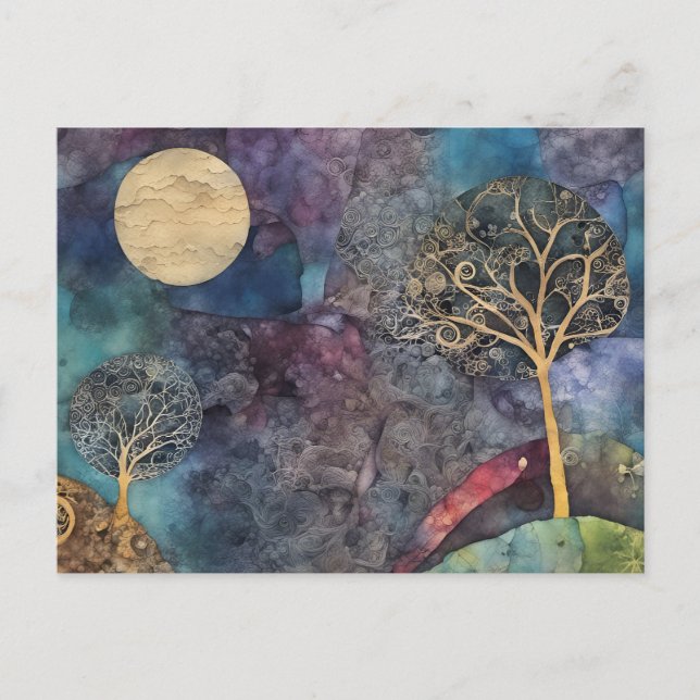Abstract Tree Mixed Media Collage Postcard (Front)