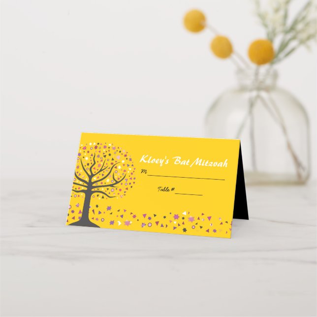 ABSTRACT TREE OF LIFE Bat Mitzvah Seating Escort Place Card (Front)