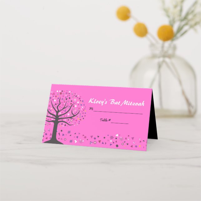 ABSTRACT TREE OF LIFE Bat Mitzvah Seating Escort Place Card (Front)