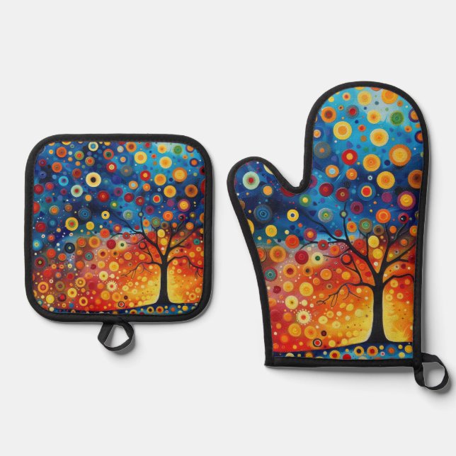 Abstract Tree Oven Mitt and Pot Holder Oven Mitt & Pot Holder Set (Front)