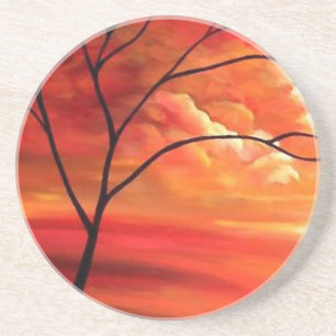 Abstract Tree & Red Sunset Coaster