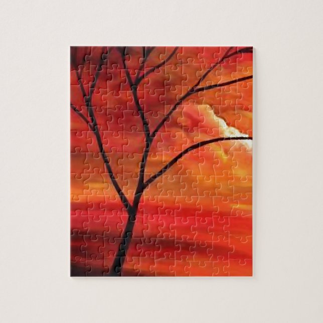 Abstract Tree & Red Sunset Jigsaw Puzzle (Vertical)