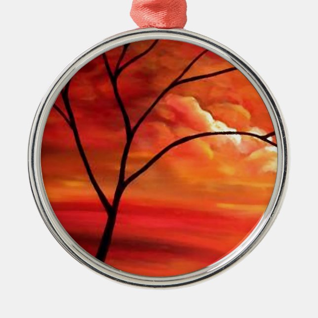Abstract Tree & Red Sunset Metal Tree Decoration (Front)