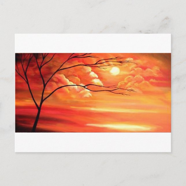 Abstract Tree & Red Sunset Postcard (Front)