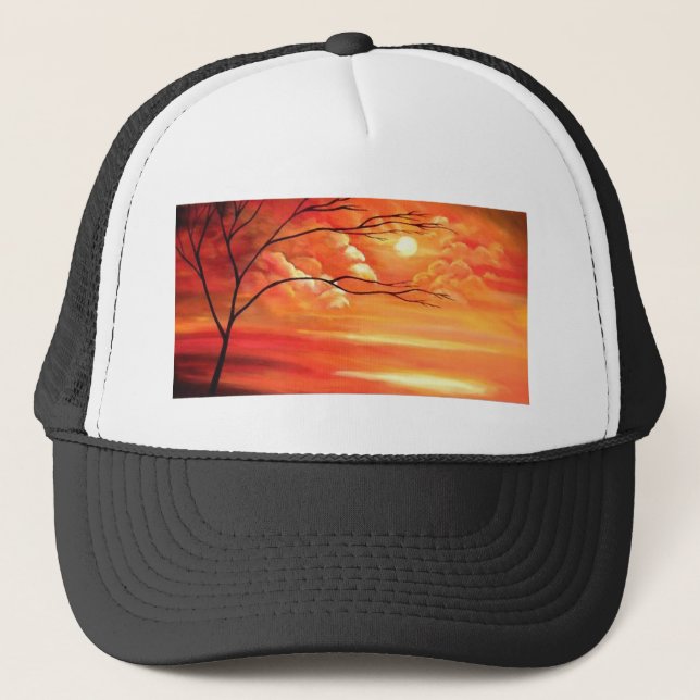 Abstract Tree & Red Sunset Trucker Hat (Front)