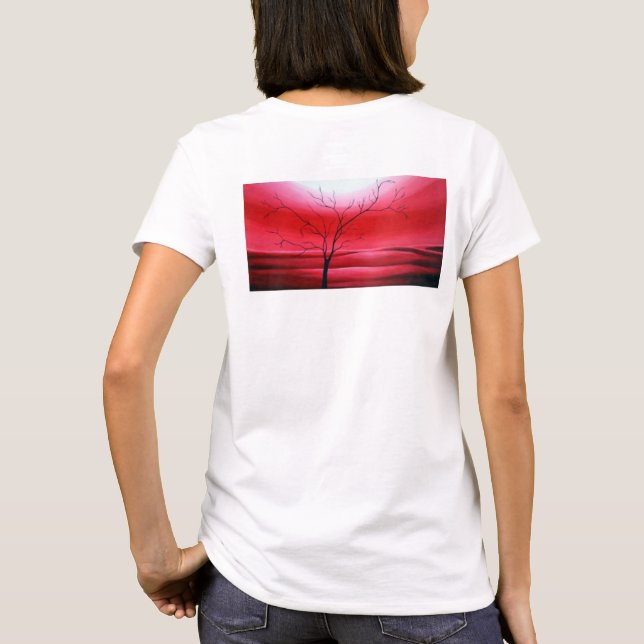 Abstract Tree Red White Elegant Modern Template T-Shirt (Back)