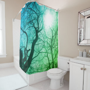 Abstract  tree  Shower Curtain green blue