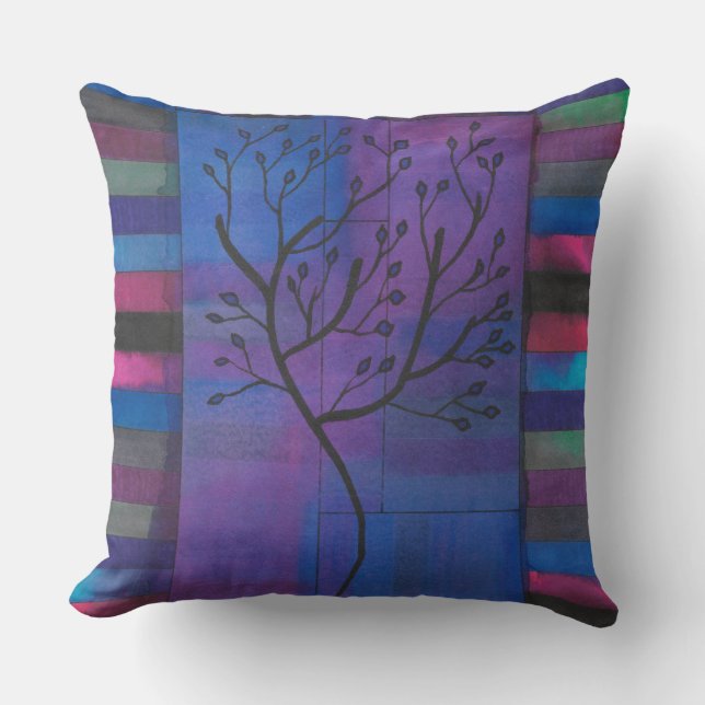 Abstract Tree Silhouette on Watercolor Background Cushion (Front)