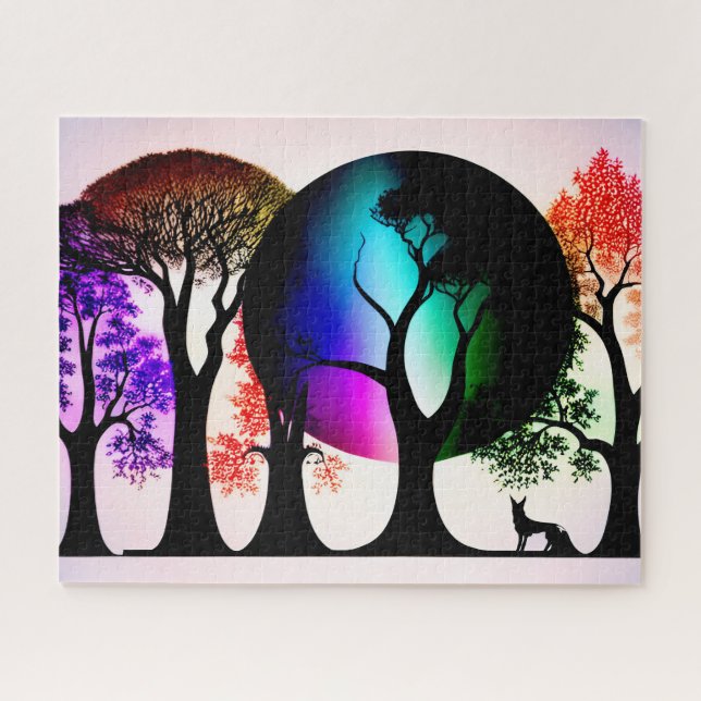 Abstract Tree Silhouettes with Splashes of Colour Jigsaw Puzzle (Horizontal)