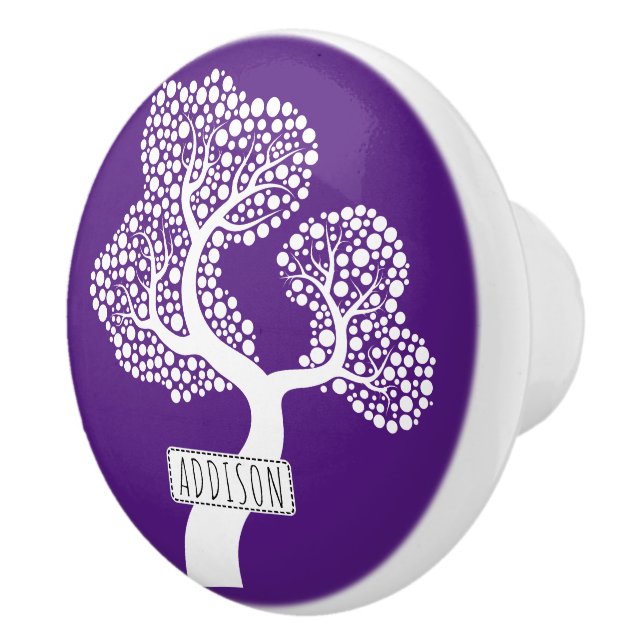 Abstract tree with circles and name royal purple ceramic knob (Right)