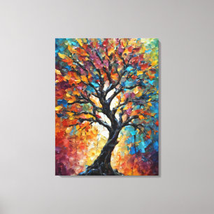 Abstract tree with colorful leaves canvas print