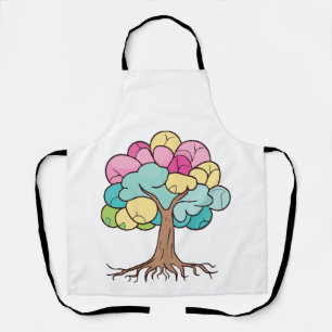 Abstract tree with roots and colourful leaves. apron