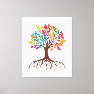 Abstract tree with roots and colourful leaves. canvas print