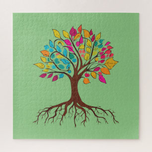 Abstract tree with roots and colourful leaves. jigsaw puzzle