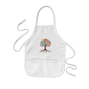 Abstract tree with roots and colourful leaves. kids apron