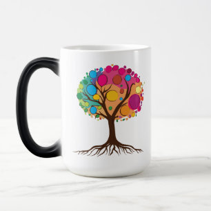 Abstract tree with roots and colourful leaves. magic mug
