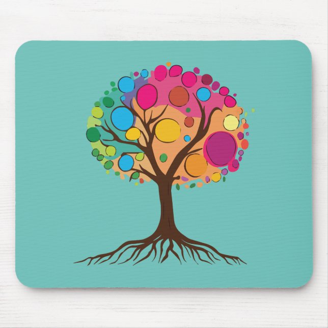 Abstract tree with roots and colourful leaves. mouse pad (Front)