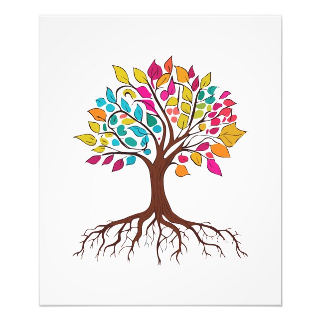 Abstract tree with roots and colourful leaves. photo print (Front)