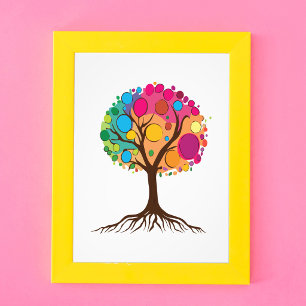 Abstract tree with roots and colourful leaves. photo print