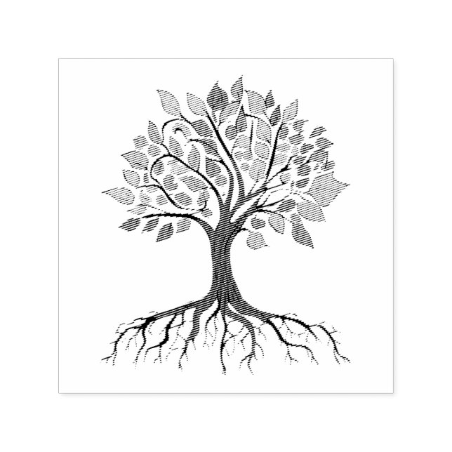 Abstract tree with roots and colourful leaves. self-inking stamp (Design)