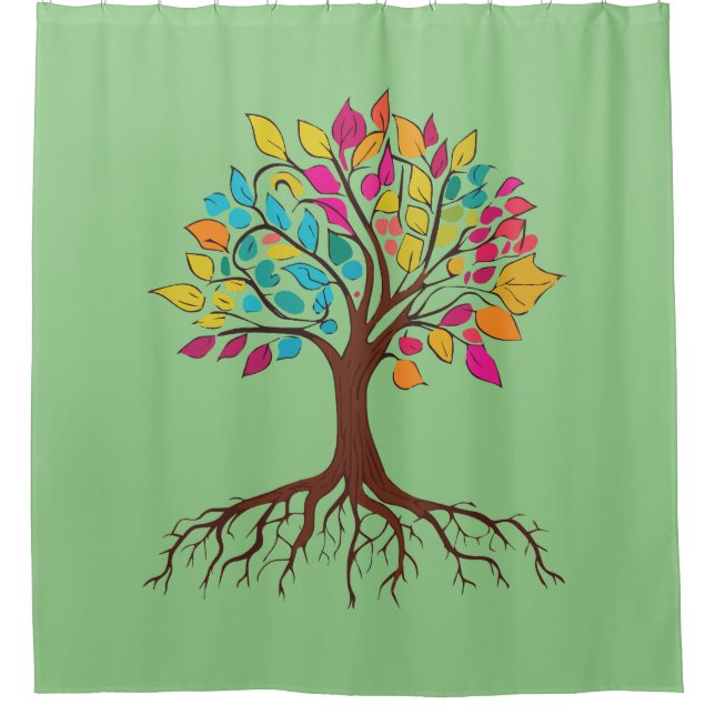 Abstract tree with roots and colourful leaves. shower curtain (Front)
