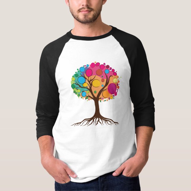 Abstract tree with roots and colourful leaves. T-Shirt (Front)