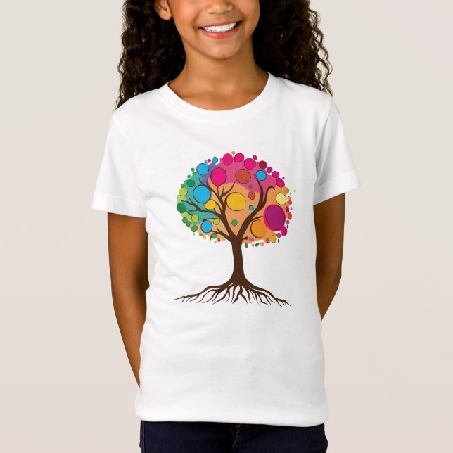 Abstract tree with roots and colourful leaves. T-Shirt (Front)