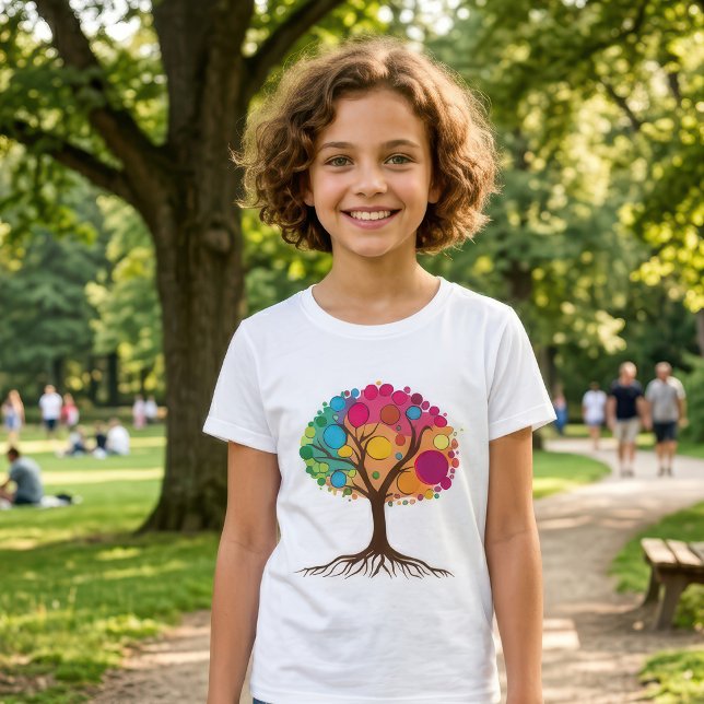 Abstract tree with roots and colourful leaves. T-Shirt (Abstract tree with roots and colorful leaves. Girl Basic White T-Shirt)