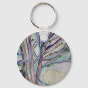 Abstract Trees Button Key Ring