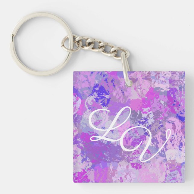 Abstract Trendy Camo Pink Purple Blue Key Ring (Front)