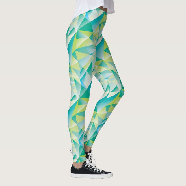 Abstract Triangle Mint Blue Aqua Yellow Pattern Leggings (Right)