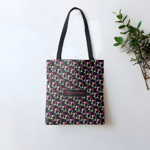 Abstract triangle pattern name black tote bag